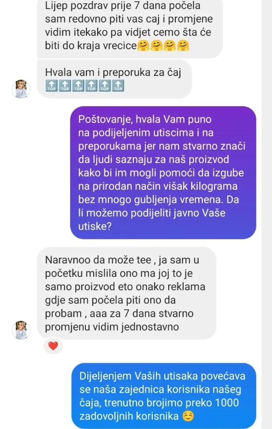 Poruka korisnice nakon sedam dana korištenja